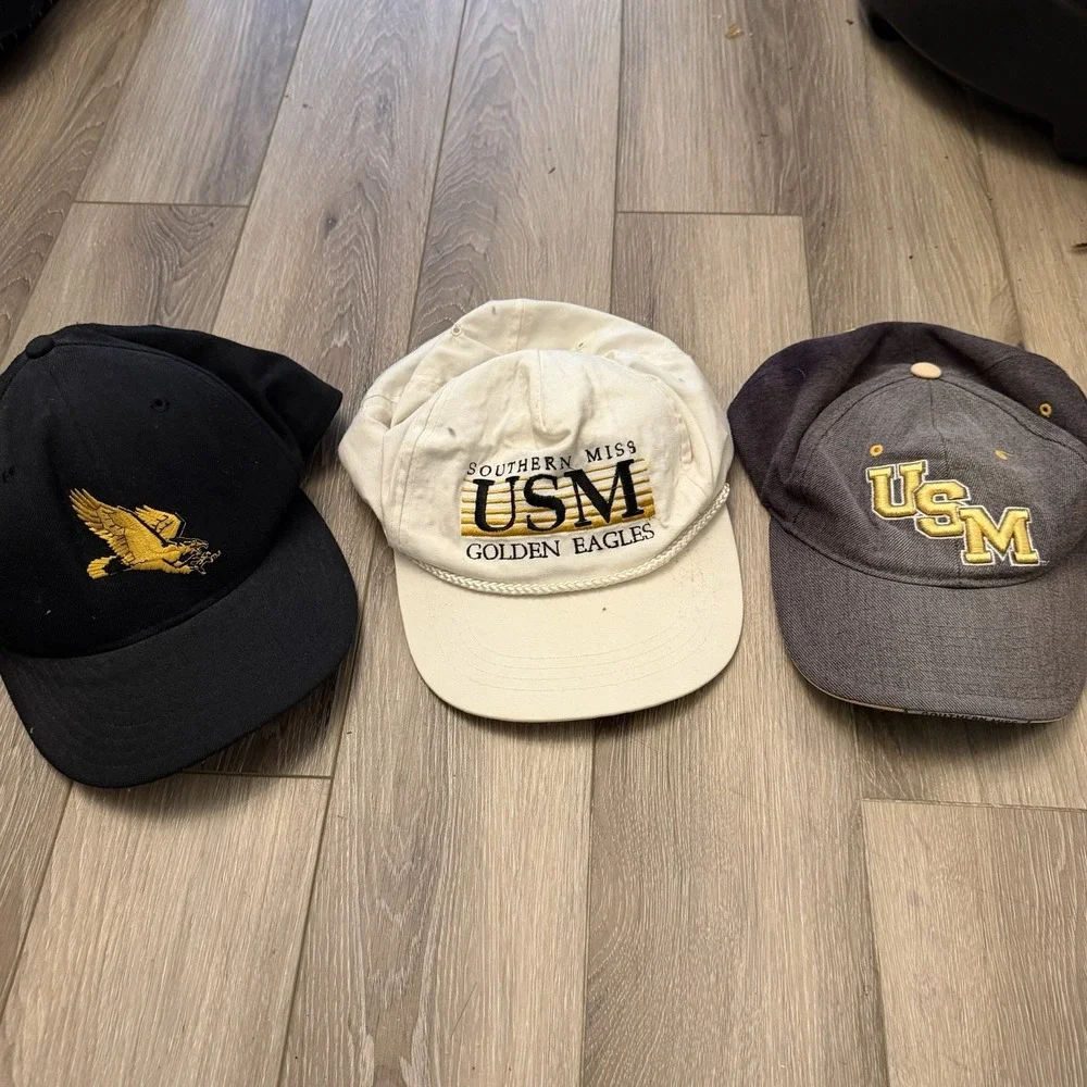 Lot Of 3 VTG 90s USM Southern Mississippi Golden Eagles Bar Hat Attack Eagle